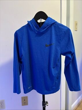 Nike Boys' Blue Hooded Long Sleeve Tee with Black Swoosh